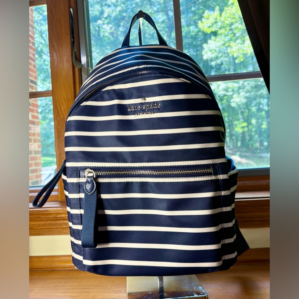 Kate Spade Striped Backpack in Navy and White